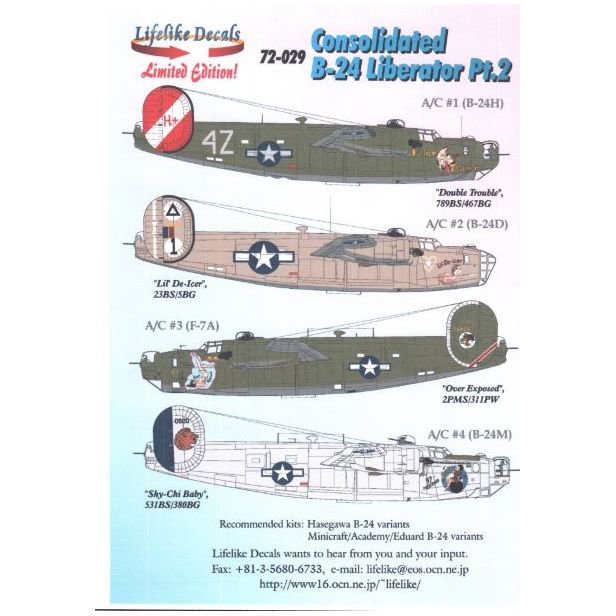 Lifelike 1/72 decal Consolidated B-24 Liberator Pt 2 - 72-029 Lifelike 1/72 decal Consolidated B-24 Liberator Pt 2 - 72-029