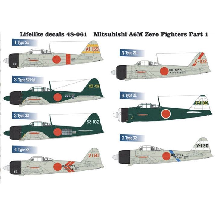 Lifelike [LL48-061] Mitsubishi A6M Zero Fighters, Part 1, 1/48 ↨