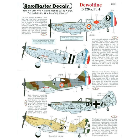 Aeromaster [AM48-301] Dewoitine D.520 Pt.4, 1/48