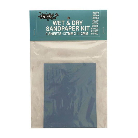 Icky Sticky [550126] Wet & Dry Sandpaper sheets (1 ea sheet) of 9 different grits