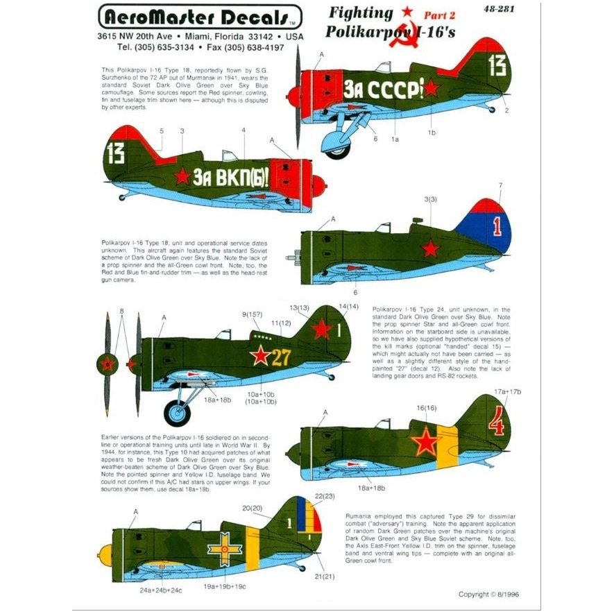 Aeromaster [AM48-281] Fighting Polikarpov I-16's - part 2, 1/48