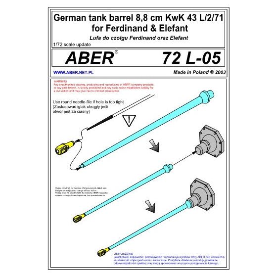 Aber [72L005] 88mm KwK 43 L/2/71 barrel for Ferdinand or Elefant, 1/72