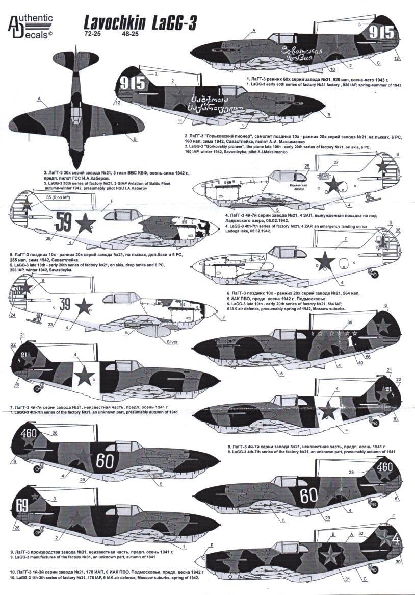 Authentic Decals [AD4825] Lavochkin Lagg-3, 1/48