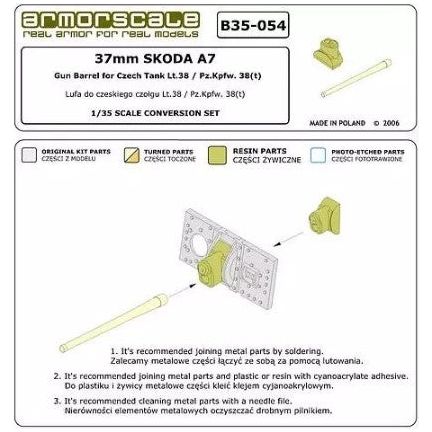 Armorscale [B35-054] 37mm Skoda A7 barrel for Lt.38 / Pz.Kpfw.38(t), 1/35