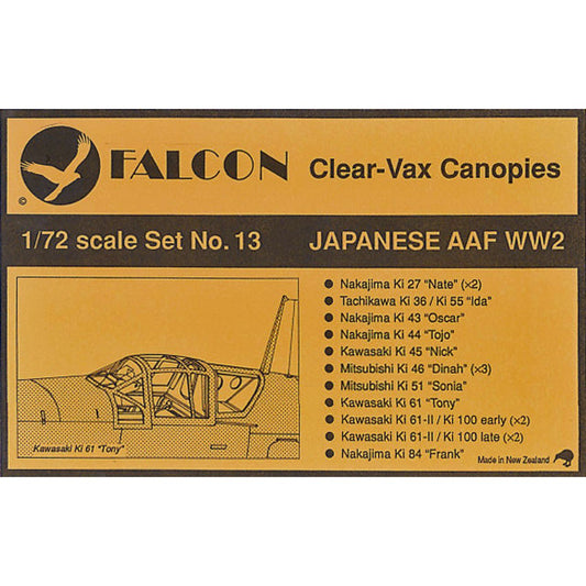 Falcon [Set No. 13] Clear-Vax Canopies Japanese AAF WW2, 1/72