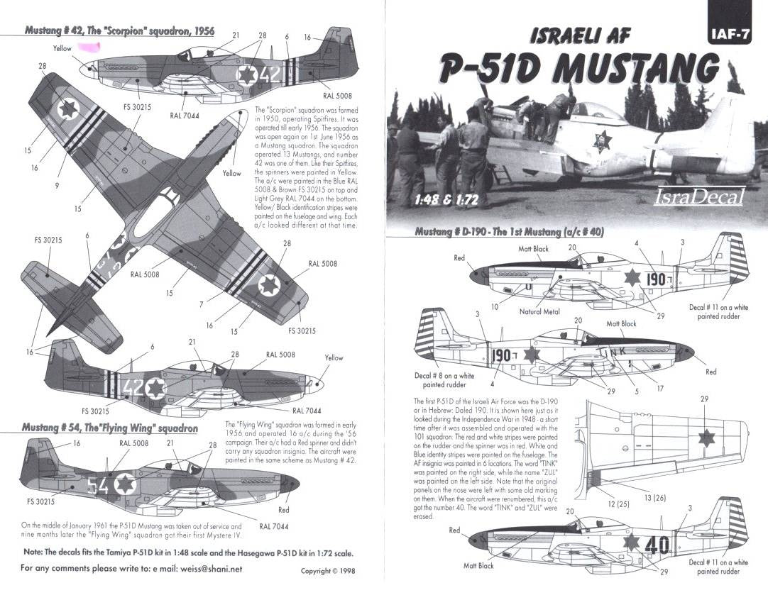 Isra Decal [IAF-7] Israeli AF P-51D Mustang, 1/48