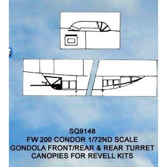 Squadron [9148] Focke Wulf Fw-200 Condor crystal clear canopy set (gondola front/rear & rear turret), 1/72