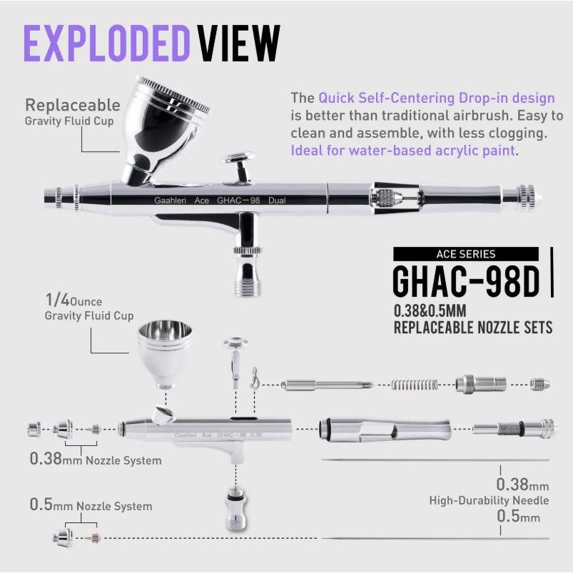 Gaahleri [GHAC-98D] Advance Series airbrush 2-in-1 (0.38 & 0.5mm)