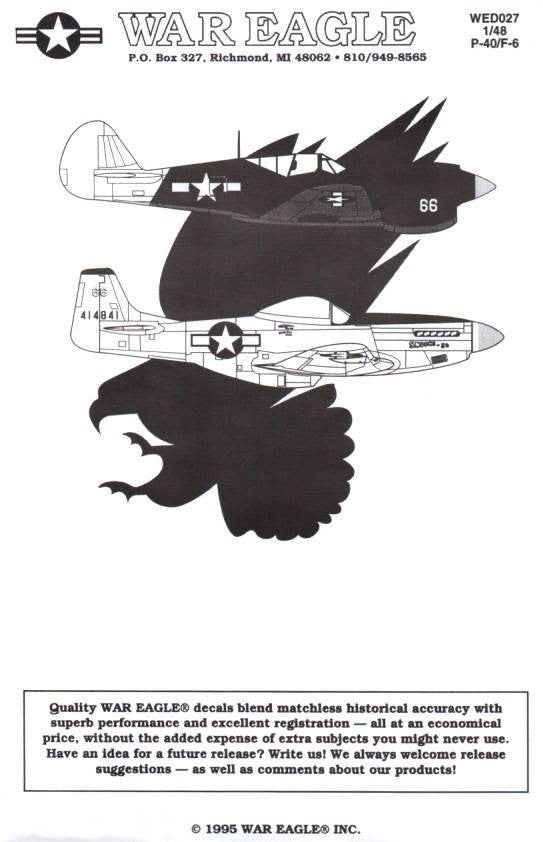 War Eagle [WED027] William Shomo P-40 & P-51 Mustang, 1/48