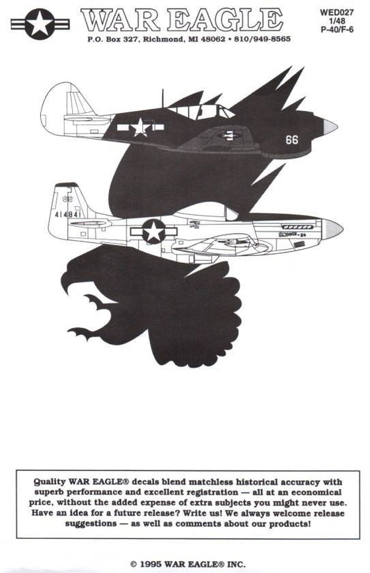 War Eagle [WED027] William Shomo P-40 & P-51 Mustang, 1/48