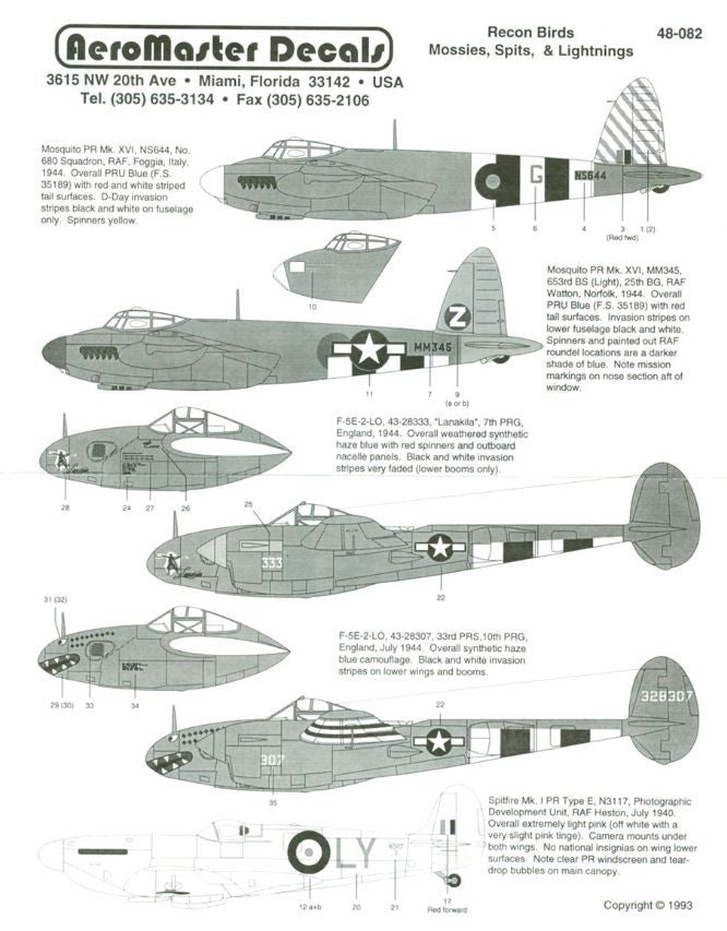 Aeromaster [AM48-082] Recon Birds - Mossies, Spits & Lightnings, 1/48