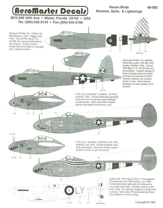 Aeromaster [AM48-082] Recon Birds - Mossies, Spits & Lightnings, 1/48