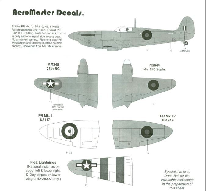 Aeromaster [AM48-082] Recon Birds - Mossies, Spits & Lightnings, 1/48