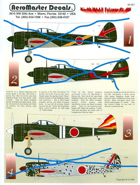 Aeromaster [AM48-381] Ki-43 IJAAf Falcons - part 3 (PARTIAL), 1/48