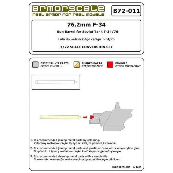 Armorscale [B72-011] 76,2mm F-34 – Gun Barrel, 1/72