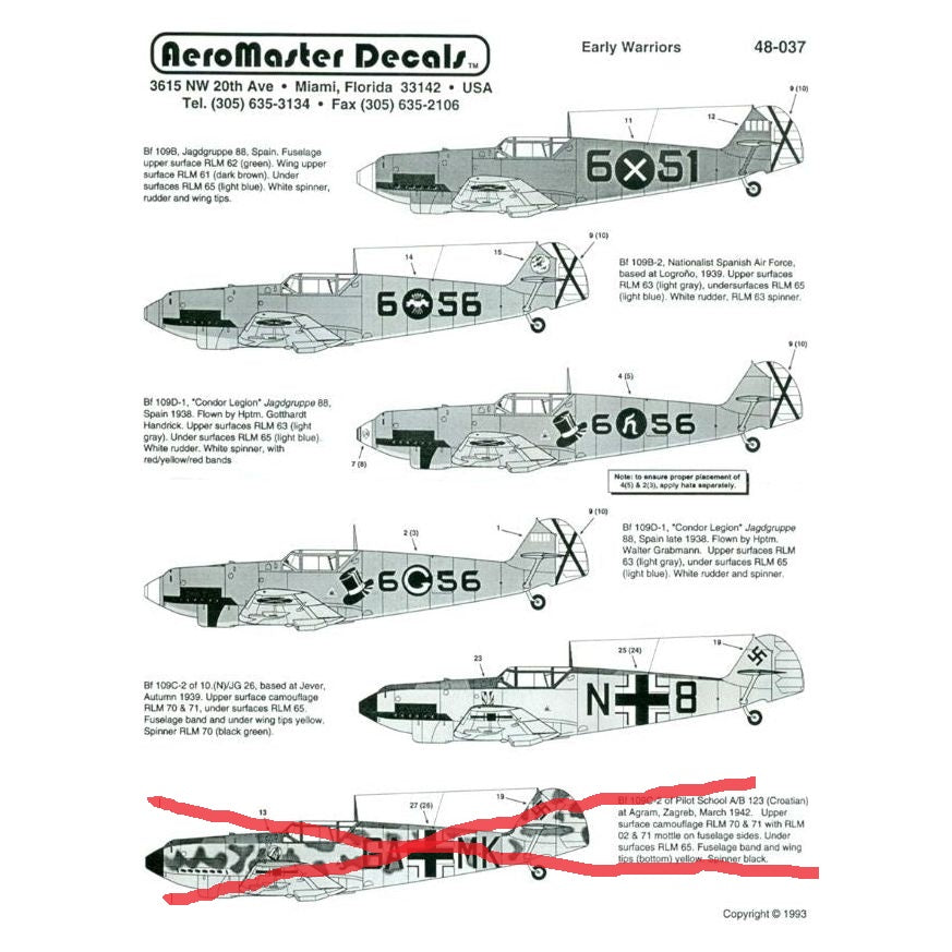 Aeromaster [AM48-037] Early Warriors - Spanish Civil War (Messerschmitt Bf-109), 1/48