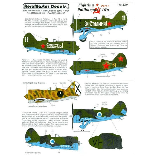 Aeromaster [AM48-280] Fighting Polikarpov I-16's - part 1, 1/48