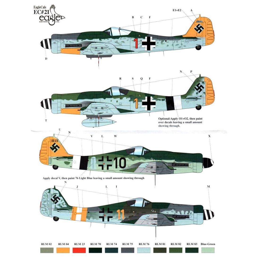 EagleCals [EC-021-48] Yellow Tailed D-9's (Fw-190D-9) of JG.54, JG.26 & JG.2, 1/48