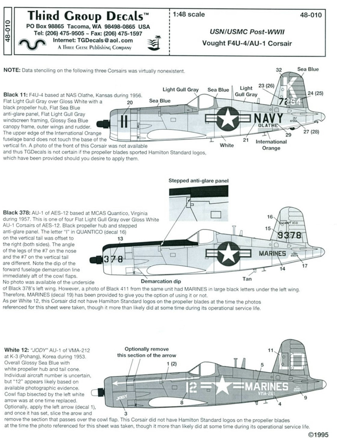 Third Group [48-010] USN/USMC Post WW2 Vought F4U-4/AU-1 Corsair, 1/48
