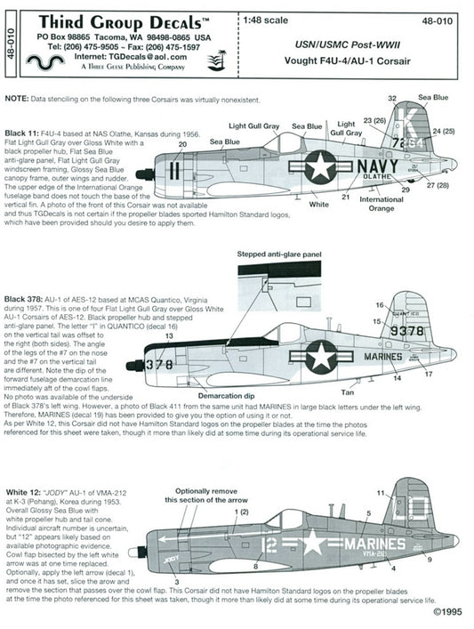 Third Group [48-010] USN/USMC Post WW2 Vought F4U-4/AU-1 Corsair, 1/48