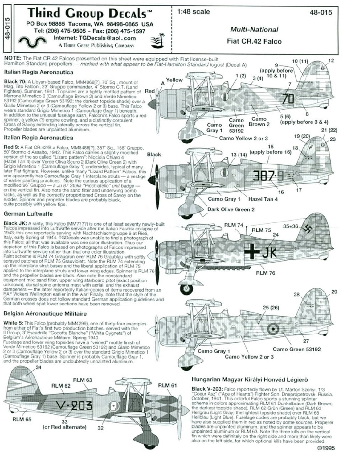 Third Group [48-015] Multi-national Fiat CR.42 Falco, 1/48