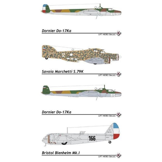 Lift Here [706-LH] "Bombers" Royal Yugo A/C, Pt.5: Do-17K, SM.79K, Blenheim, Ca-310/311, 1/72 ↨