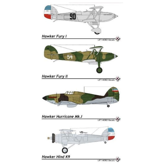 Lift Here [712-LH] Hawkers (RYAF Fury I, Fury II, Hurricane, Zmaj Hurricane, Hind I), 1/72 ↨