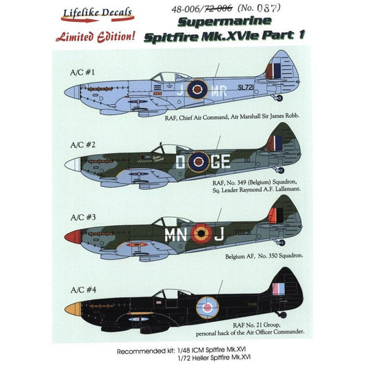 Lifelike [LL48-006] Supermarine Spitfire Mk.XVIe Pt.1, 1/48 ↨