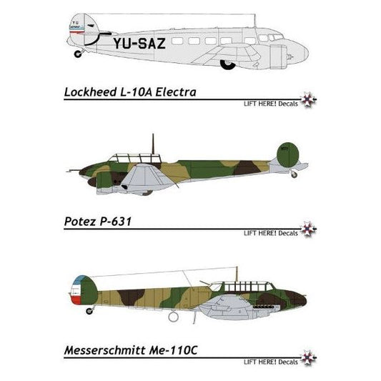 Lift Here [Q-72LH] L-10A Electra, Me-110C & Potez 631, 1/72 ↨