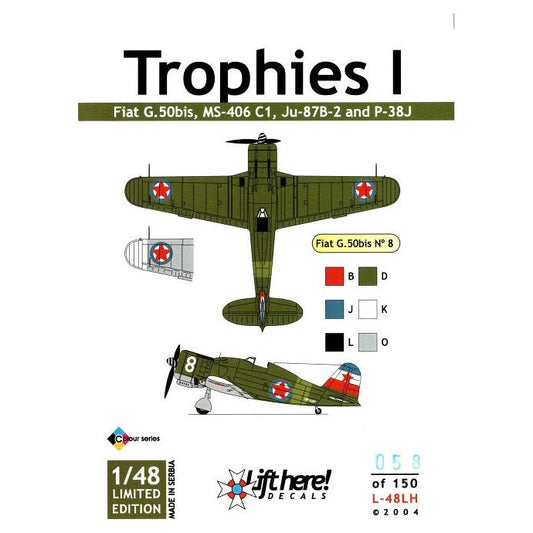 Lift Here [L-48LH] Trophies I, Fiat G.50, MS-406, Ju-87B-2, P-38J, 1/48 ↨