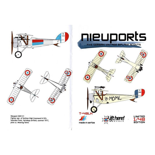 Lift Here [T-48LH] "Nieuports" 5 Serbian Vintage Biplane Scouts: Nieuport-XI, XXI, XXIV bis, XXVII & XXIV, 1/48 ↨