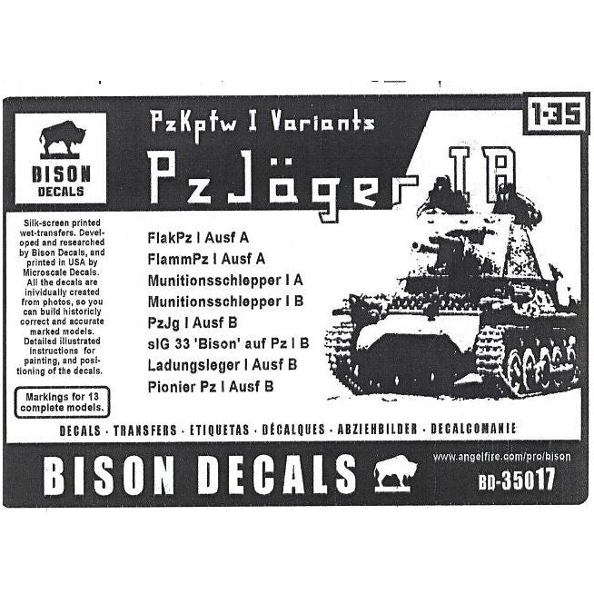 Bison Decals [BD35017] Pzpkfw.I variants & PzJager.1A, 1/35