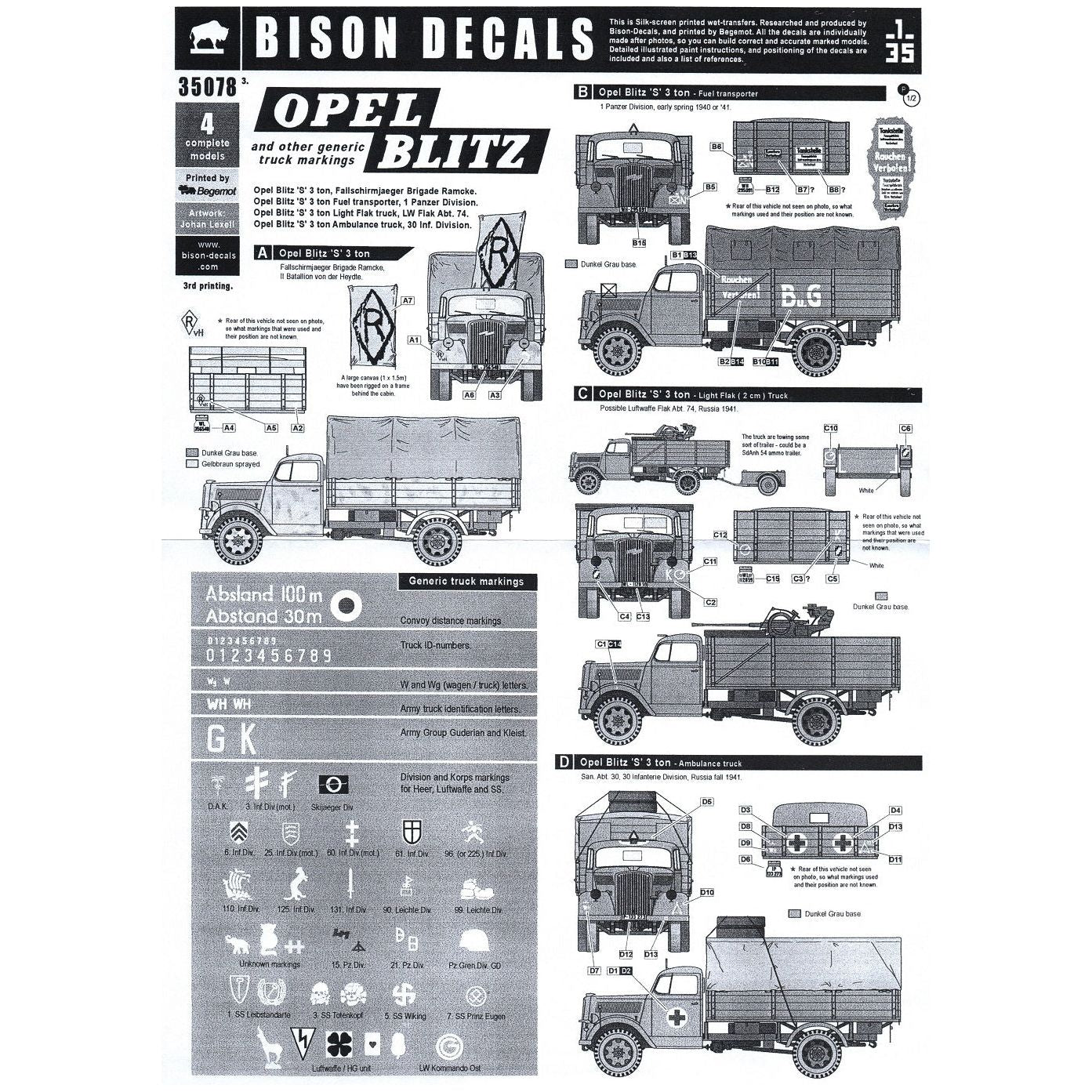 Bison Decals [BD35078] Opel Blitz S 3-ton truck, 1/35