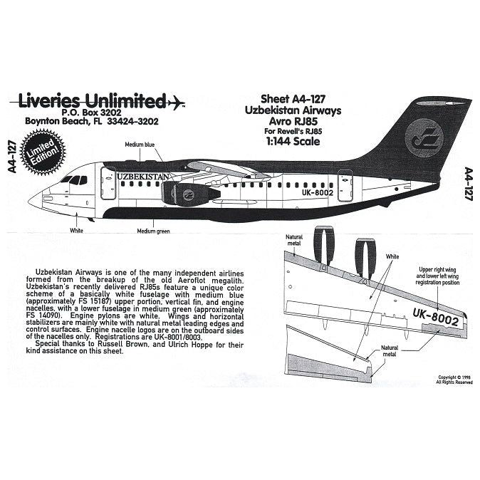 Liveries Unlimited [LUA4-127] Uzbekistan Airways Avro RJ85 (Revell), 1/144