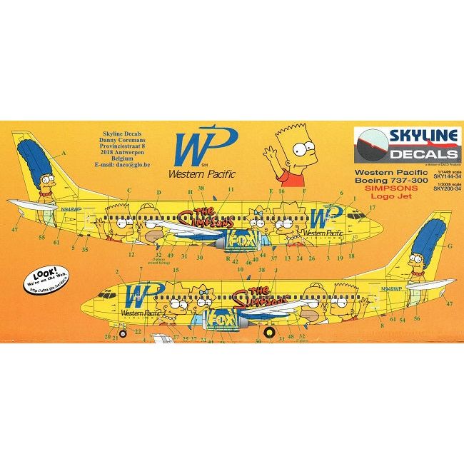 Skyline Decals [SKY14-34] B.737-300 - Western Pacific - Simpsons Logo Jet, 1/144