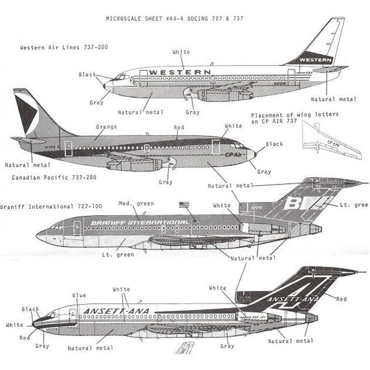 Microscale [44-00004] B.727 & B.737 - Braniff International, Ansett-ANA, Western, CP Air, 1/144