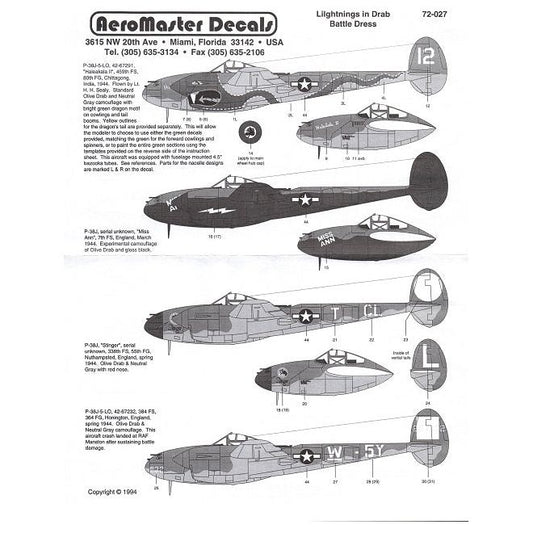Aeromaster [AM72-027] Lightnings (P-38) in Brab Battle Dress, 1/72