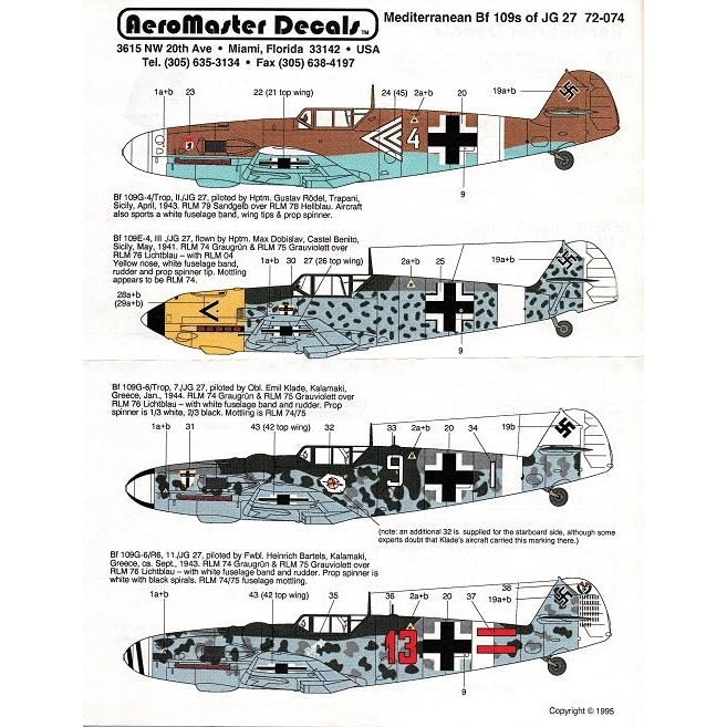Aeromaster [AM72-074] Mediterranean Bf-109's of JG.27, 1/72