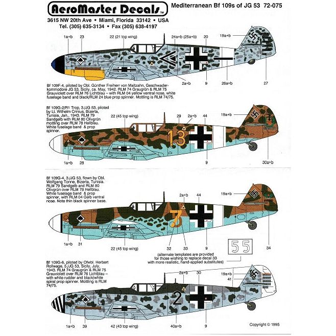 Aeromaster [AM72-075] Mediterranean Bf-109's of JG.53, 1/72