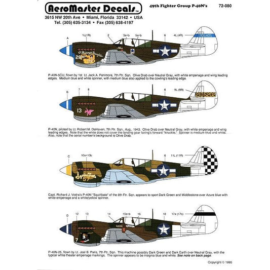Aeromaster [AM72-080] 49th Fighter Group P-40N's, 1/72