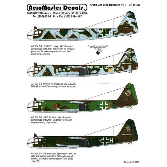 Aeromaster [AM72-085] Arado Ar-234 Blitz Bombers - Part 1, 1/72