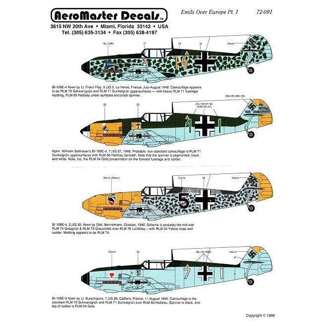 Aeromaster [AM72-091] Emils Over Europe - Part I (Bf-109E), 1/72