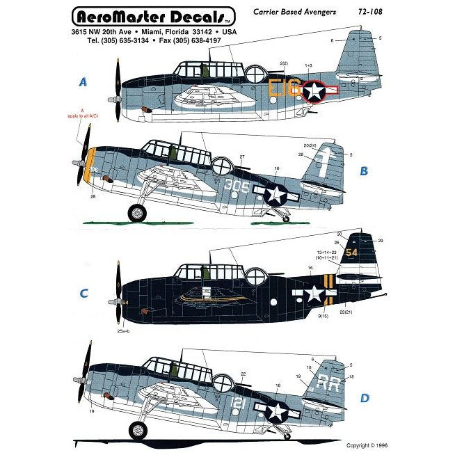 Aeromaster [AM72-108] Carrier Based Avengers (TBM-1 & TBM-3), 1/72 ...