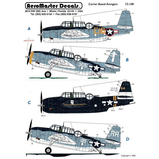 Aeromaster [AM72-108] Carrier Based Avengers (TBM-1 & TBM-3), 1/72