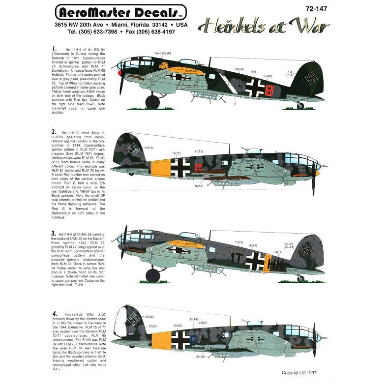 Aeromaster [AM72-147] Heinkels at War (He-111), 1/72