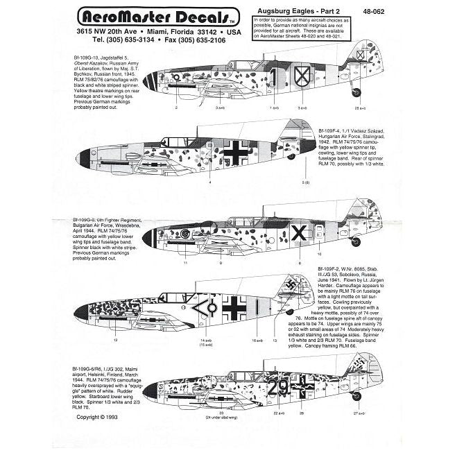 Aeromaster [AM48-062] Augsburg Eagles Part II, Bf-109 collection, 1/48
