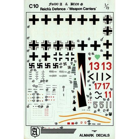 Almark [C10] Fw-190A & Bf-109G Reich's Defence - Weapons Carriers, 1/72