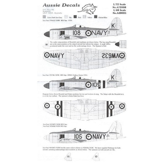 Aussie Decals [A48-005] RAN Hawker Fury, 1/48