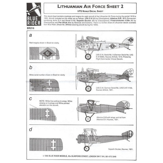 Blue Rider [BR216] Lithuanian Air Force 1919 - 1930 Sheet 2, 1/72