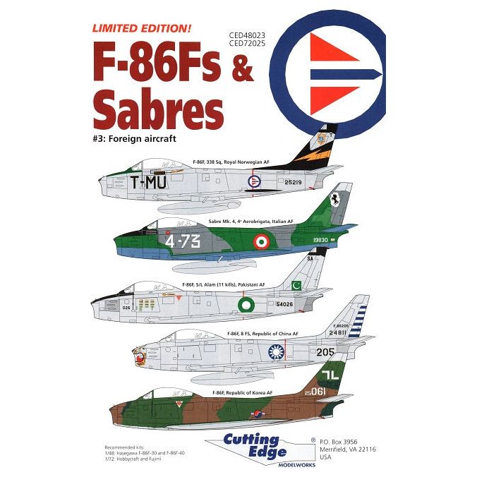 Cutting Edge [CED72025] F-86F's #3 Norway, ROKAF, Tawian, 1/72